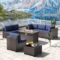 7 Pieces Outdoor Patio Furniture Set,Sectional Rattan Sofa Set Brown PE Rattan Wicker Patio Conversation Set with, Custom