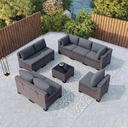 7 Pieces Outdoor Patio Furniture Set,Sectional Rattan Sofa Set Brown PE Rattan Wicker Patio Conversation Set with, Custom