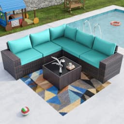 7 Pieces Outdoor Patio Furniture Set,Sectional Rattan Sofa Set Brown PE Rattan Wicker Patio Conversation Set with, Custom