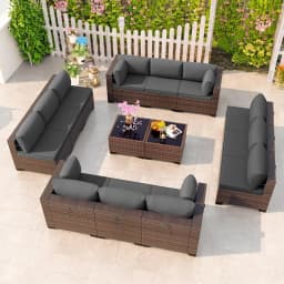 7 Pieces Outdoor Patio Furniture Set,Sectional Rattan Sofa Set Brown PE Rattan Wicker Patio Conversation Set with, Custom