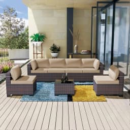 7 Pieces Outdoor Patio Furniture Set,Sectional Rattan Sofa Set Brown PE Rattan Wicker Patio Conversation Set with, Custom