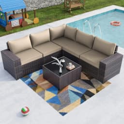 7 Pieces Outdoor Patio Furniture Set,Sectional Rattan Sofa Set Brown PE Rattan Wicker Patio Conversation Set with, Custom