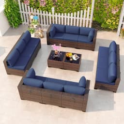7 Pieces Outdoor Patio Furniture Set,Sectional Rattan Sofa Set Brown PE Rattan Wicker Patio Conversation Set with, Custom