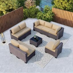 7 Pieces Outdoor Patio Furniture Set,Sectional Rattan Sofa Set Brown PE Rattan Wicker Patio Conversation Set with, Custom
