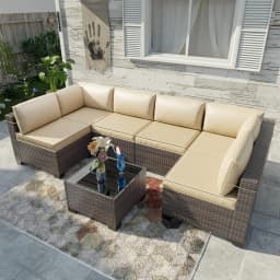 7 Pieces Outdoor Patio Furniture Set,Sectional Rattan Sofa Set Brown PE Rattan Wicker Patio Conversation Set with, Custom