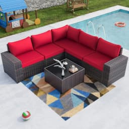 7 Pieces Outdoor Patio Furniture Set,Sectional Rattan Sofa Set Brown PE Rattan Wicker Patio Conversation Set with, Custom