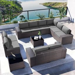 7 Pieces Outdoor Patio Furniture Set,Sectional Rattan Sofa Set Brown PE Rattan Wicker Patio Conversation Set with, Custom