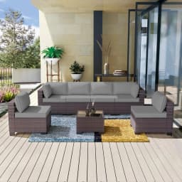 7 Pieces Outdoor Patio Furniture Set,Sectional Rattan Sofa Set Brown PE Rattan Wicker Patio Conversation Set with, Custom