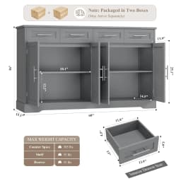 60" Large Buffet Sideboard with Storage, 36" Tall Kitchen Buffet Storage Cabinet with 4 Drawers, Modern Coffee Bar, Customized