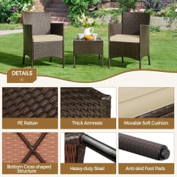3-Piece Patio Set: PE Rattan Chairs, Cushions & Glass Table, Custom