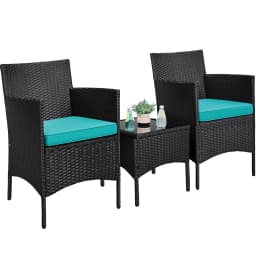 3-Piece Patio Set: PE Rattan Chairs, Cushions & Glass Table, Custom