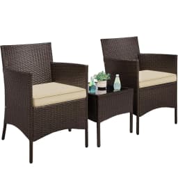 3-Piece Patio Set: PE Rattan Chairs, Cushions & Glass Table, Custom