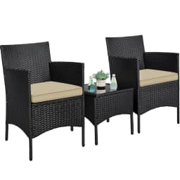 3-Piece Patio Set: PE Rattan Chairs, Cushions & Glass Table, Custom