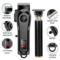 Professional Hair Clippers with LED Display, Cordless Rechargeable Trimmer & T-Blade Shaver for Men, Balding Grooming Kit