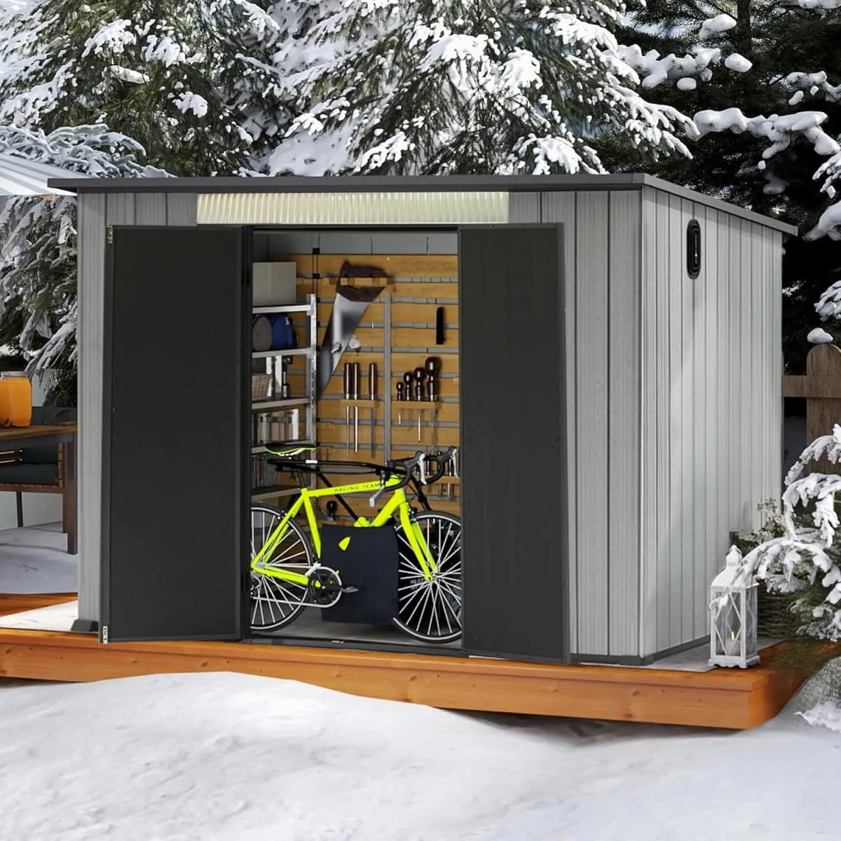 6.2x9.3 FT Outdoor Resin Storage Shed, All-Weather Double-Wall Storage Building with Sloping Roof,Lockable Doors,Ventilated Roof