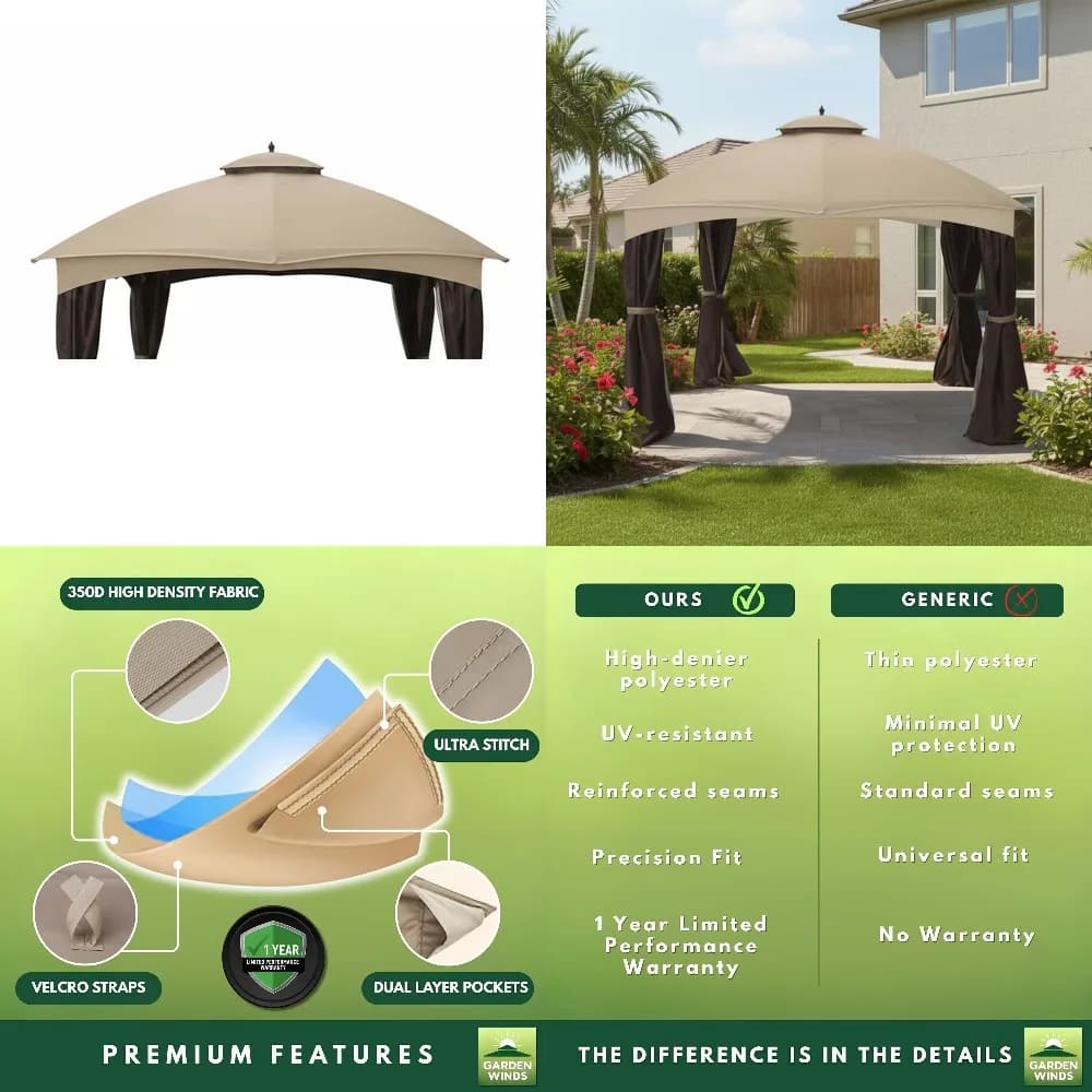 Durable 350 Replacement Canopy Top Compatible with Allen Roth 10' x 12' Gazebo Models GF-12S004B, TPGAZ17-002 -, Customized