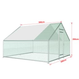 10/13/20ft Large Metal Chicken Coop Walk-In Run with Peaked Roof, Outdoor Poultry Cage Hen House for Farm Backyard