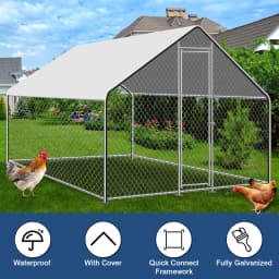 10/13/20ft Large Metal Chicken Coop Walk-In Run with Peaked Roof, Outdoor Poultry Cage Hen House for Farm Backyard