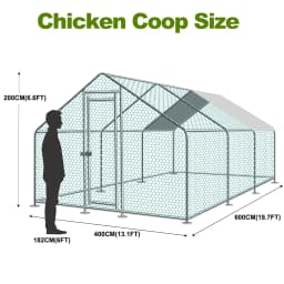 10/13/20ft Large Metal Chicken Coop Walk-In Run with Peaked Roof, Outdoor Poultry Cage Hen House for Farm Backyard