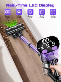 Cordless Vacuum Cleaner, 55Kpa/500W/45min 10 in 1 Powerful Stick Lightweight Vacuum Cleaner for Home Pet Hair/Hard Floor/Carpet