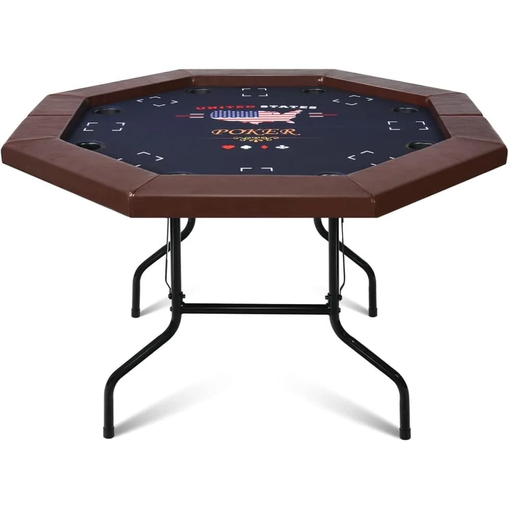 Poker Table Foldable, 8 Player Octagon Folding Portable Card Table with Padded Rail, 8 Deep Metal Cup Holders & Casino-Grade
