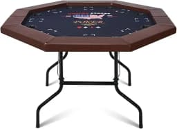 Poker Table Foldable, 8 Player Octagon Folding Portable Card Table with Padded Rail, 8 Deep Metal Cup Holders & Casino-Grade