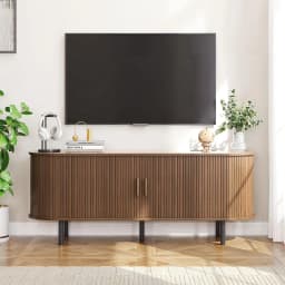 TV Stand Living Room Furniture with Power Outlet for TVs up to 60/70",TV Table with Sliding Doors Storage Adjustable Shelves
