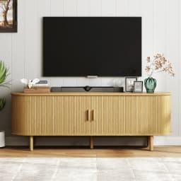 TV Stand Living Room Furniture with Power Outlet for TVs up to 60/70",TV Table with Sliding Doors Storage Adjustable Shelves