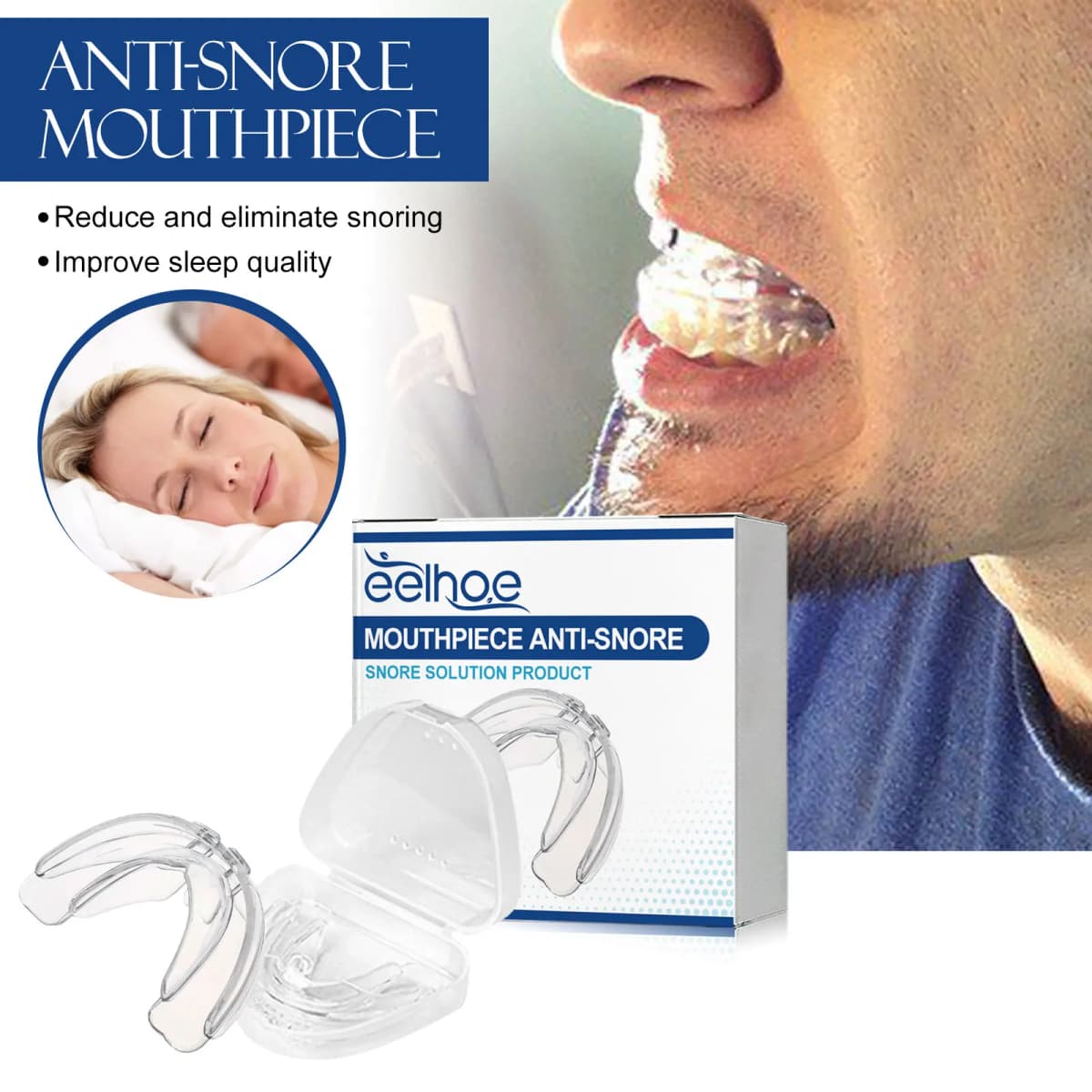 Eelhoe Anti-Snoring Braces Teeth Grinding Breathing Mouthguard Dental Tray Protector Stop Snoring Device Improve Sleep