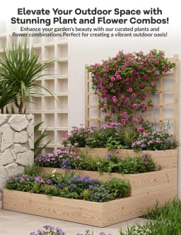 3-Tier Elevated Garden Bed with Trellis - Wooden Vertical Planter Box for Vegetables, Flowers, Herbs & Climbing Plants - Outdoor