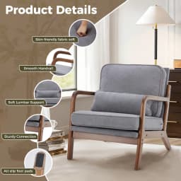 JHK Mid Century Modern Chair Solid Wooden Frame Accent Chair with Arms and Waist Cushion Reading Chairs for Adults Lounge Chair