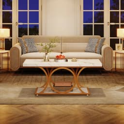 Tribesigns Rectangle Coffee Table, 47.24-inch Modern Coffee Tables for Living Room, 2-Tier Faux Marble Wood Coffee Table