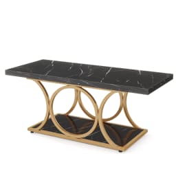 Tribesigns Rectangle Coffee Table, 47.24-inch Modern Coffee Tables for Living Room, 2-Tier Faux Marble Wood Coffee Table