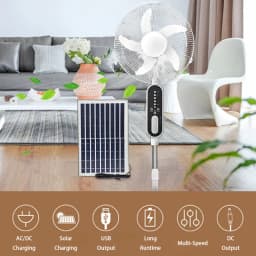 16 inch 14400mAh rechargeable battery solar rechargeable fan with solar panel, 2 bulbs, remote control function, 9 wind speeds