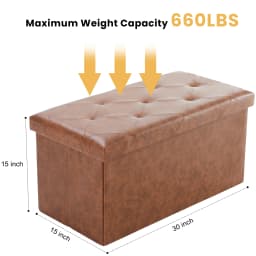 JHK 43 Inches Leather Folding Ottoman Storage Footstool Toy Box Bedroom Bench Load 660 lbs Foot Rest Stool For Living Room