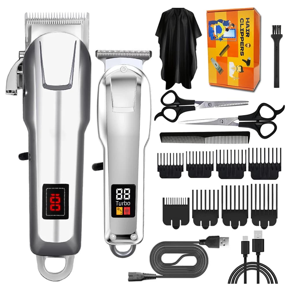 Cordless Electric Hair Clippers for Men,Professional Barber Clippers and Trimmers Set for Hair Cutting Kit with LED Display
