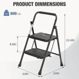 JHK Folding 2/3 Step Ladder Stool with Anti-Slip Pedal 800lbs Capacity Sturdy Steel Portable Cushioned Handle for Kitchen Home