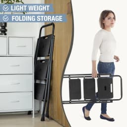 JHK Folding 2/3 Step Ladder Stool with Anti-Slip Pedal 800lbs Capacity Sturdy Steel Portable Cushioned Handle for Kitchen Home
