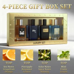 4-Piece Men's Perfume Gift Set (0.68oz Each) - 4 Long-Lasting Fruity aroma & Fresh Scents, The Perfect Holiday, Date & Party Gift