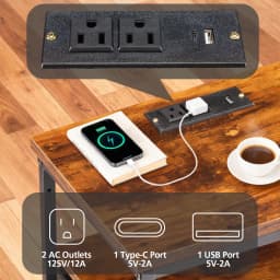 JHK Corner Table Cabinet with 4 Fabric Drawers Support USB/Type-C Ports and Outlets Adjustable Feet and Variable Light Strip