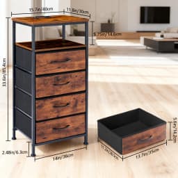 JHK Corner Table Cabinet with 4 Fabric Drawers Support USB/Type-C Ports and Outlets Adjustable Feet and Variable Light Strip