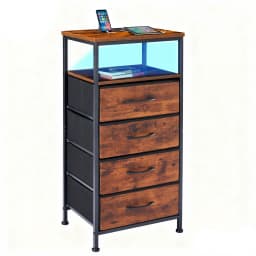 JHK Corner Table Cabinet with 4 Fabric Drawers Support USB/Type-C Ports and Outlets Adjustable Feet and Variable Light Strip