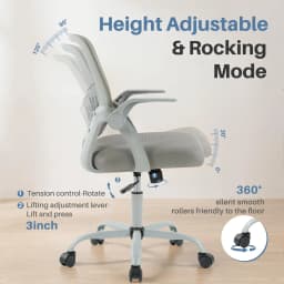 JHK Home Office Computer Chair Ergonomic Mid Back Desk with Lumbar Support 360° Swivel Height Adjustable with Flip-up Armrest
