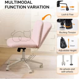 VINGLI Pink Boucle Criss Cross Chair - Dual-Use With/No Wheels Swivel Armless Wide Comfy Office Vanity Chair for Study Makeup