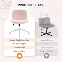 VINGLI Pink Boucle Criss Cross Chair - Dual-Use With/No Wheels Swivel Armless Wide Comfy Office Vanity Chair for Study Makeup