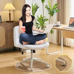 VINGLI Pink Boucle Criss Cross Chair - Dual-Use With/No Wheels Swivel Armless Wide Comfy Office Vanity Chair for Study Makeup
