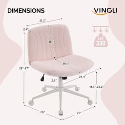 VINGLI Pink Boucle Criss Cross Chair - Dual-Use With/No Wheels Swivel Armless Wide Comfy Office Vanity Chair for Study Makeup