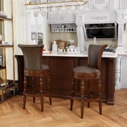 Set of 2 Solid Wood Swivel High Bar Stool, 30 1/8" H Carved 180°Return Traditional Pub Height Stools, Armless Barstool with PU L