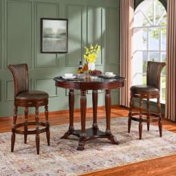 Set of 2 Solid Wood Swivel High Bar Stool, 30 1/8" H Carved 180°Return Traditional Pub Height Stools, Armless Barstool with PU L