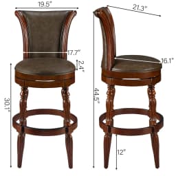 Set of 2 Solid Wood Swivel High Bar Stool, 30 1/8" H Carved 180°Return Traditional Pub Height Stools, Armless Barstool with PU L